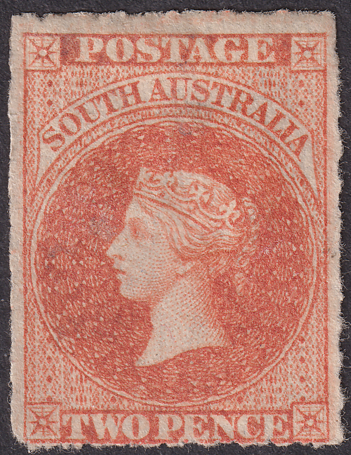 South Australia 1860 QV Rouletted 2d Pale Vermilion Unused SG25 cat £225 as mint