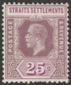 Click for more photos and details Malaya Straits Settlements 1914 KGV 25c Purple + Mauve wmk Inverted Mint SG205aw