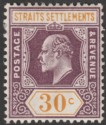 Malaya Straits Settlements 1909 KEVII 30c Purple and Orange-Yellow Mint SG162