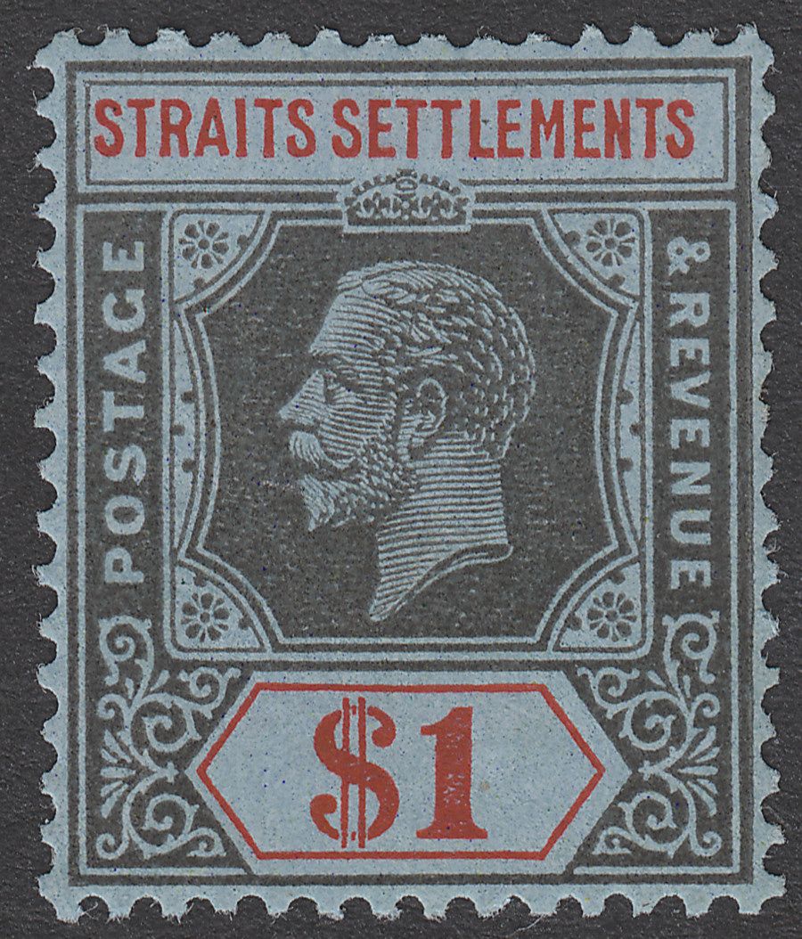 Malaya Straits Settlements 1921 KGV $1 Black and Red on Blue Mint SG239