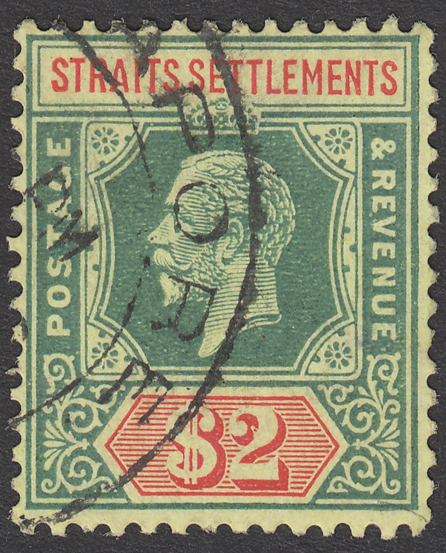 Malaya Straits Settlements 1923 KGV $2 Green and Red on Pale Yellow Used SG240