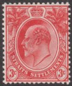 Click for more photos and details Malaya Straits Settlements 1908 KEVII 3c Red Mint SG153