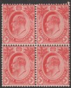 Malaya Straits Settlements 1908 KEVII 3c Red Block of Four Mint SG153