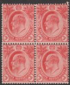 Click for more photos and details Malaya Straits Settlements 1908 KEVII 3c Red Block of Four Mint SG153