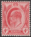 Malaya Straits Settlements 1907 KEVII 4c Red Mint SG154
