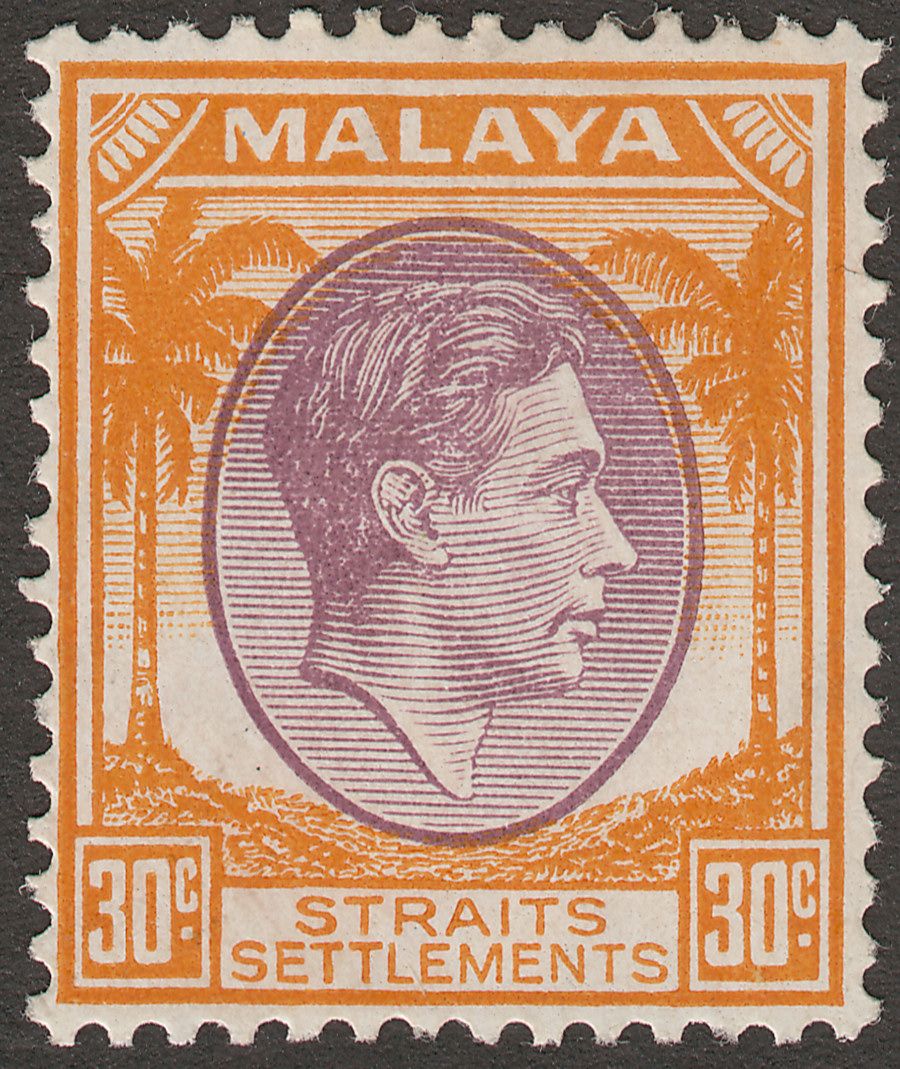 Malaya Straits Settlements 1937 KGVI 30c Dull Purple and Orange Mint SG287