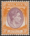 Malaya Straits Settlements 1937 KGVI 30c Dull Purple and Orange Mint SG287