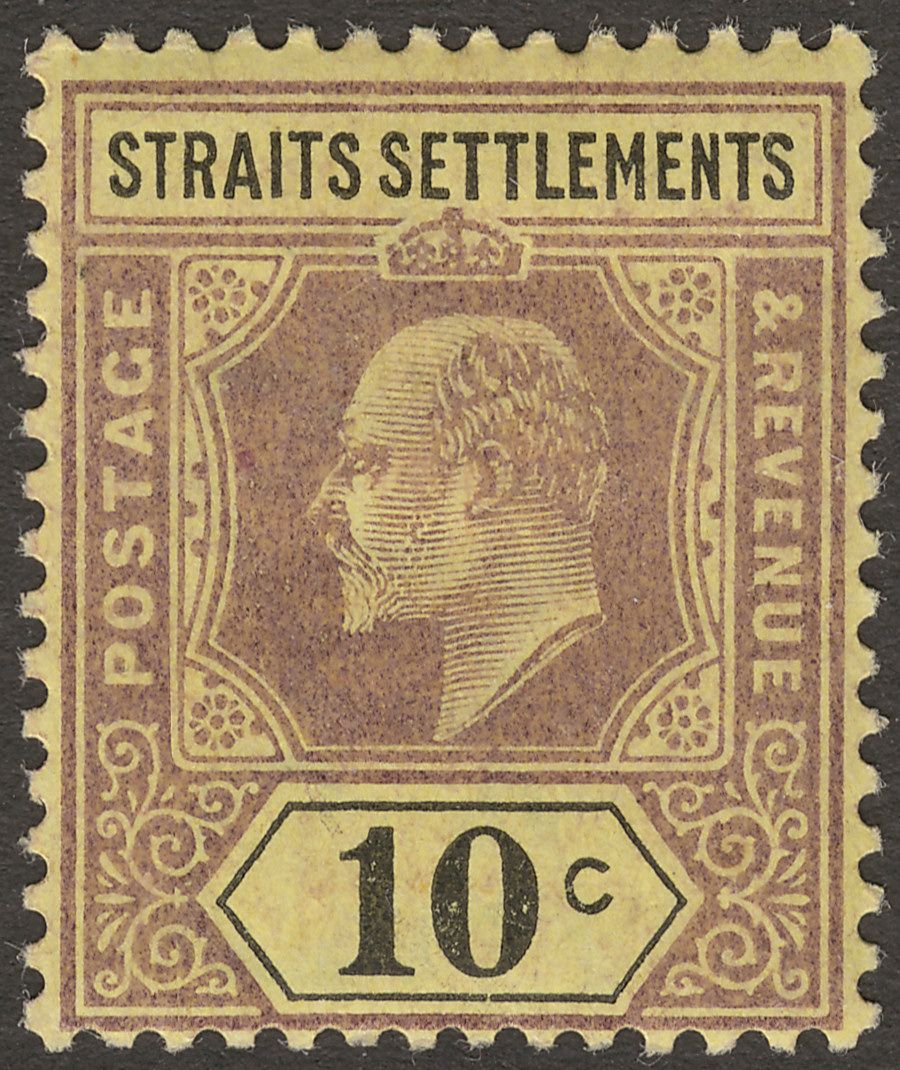 Malaya Straits Settlements 1902 KEVII 10c Purple and Black on Yellow Mint SG115