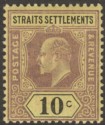 Click for more photos and details Malaya Straits Settlements 1902 KEVII 10c Purple and Black on Yellow Mint SG115