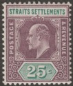 Click for more photos and details Malaya Straits Settlements 1905 KEVII 25c Dull Purple + Green Ord Mint SG133