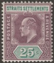 Malaya Straits Settlements 1905 KEVII 25c Dull Purple + Green Ord Mint SG133