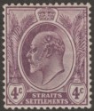 Malaya Straits Settlements 1908 KEVII 4c Dull Purple Ordinary Mint SG155