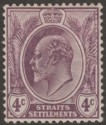 Click for more photos and details Malaya Straits Settlements 1908 KEVII 4c Dull Purple Ordinary Mint SG155