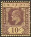 Malaya Straits Settlements 1912 KEVII 10c Purple on Yellow Chalky Mint SG159a