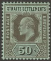 Click for more photos and details Malaya Straits Settlements 1910 KEVII 50c Black on Green Mint SG164