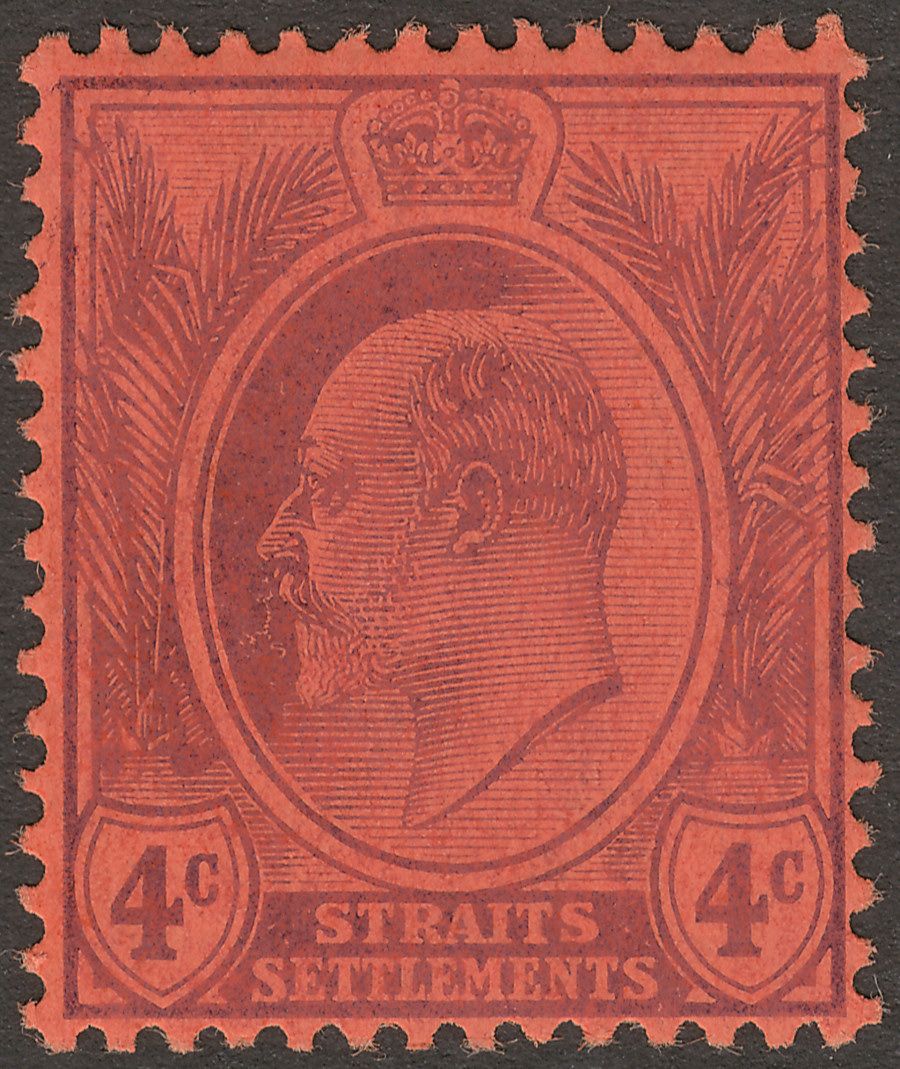 Malaya Straits Settlements 1905 KEVII 4c Purple on Red Chalky Mint SG129a