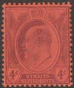Click for more photos and details Malaya Straits Settlements 1905 KEVII 4c Purple on Red Chalky Mint SG129a