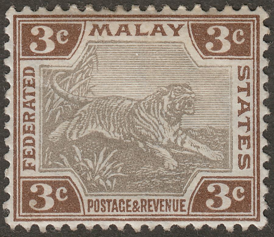 Federated Malay States 1904 Tiger 3c Grey and Brown Mint SG32