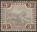 Click for more photos and details Federated Malay States 1904 Tiger 3c Grey and Brown Mint SG32