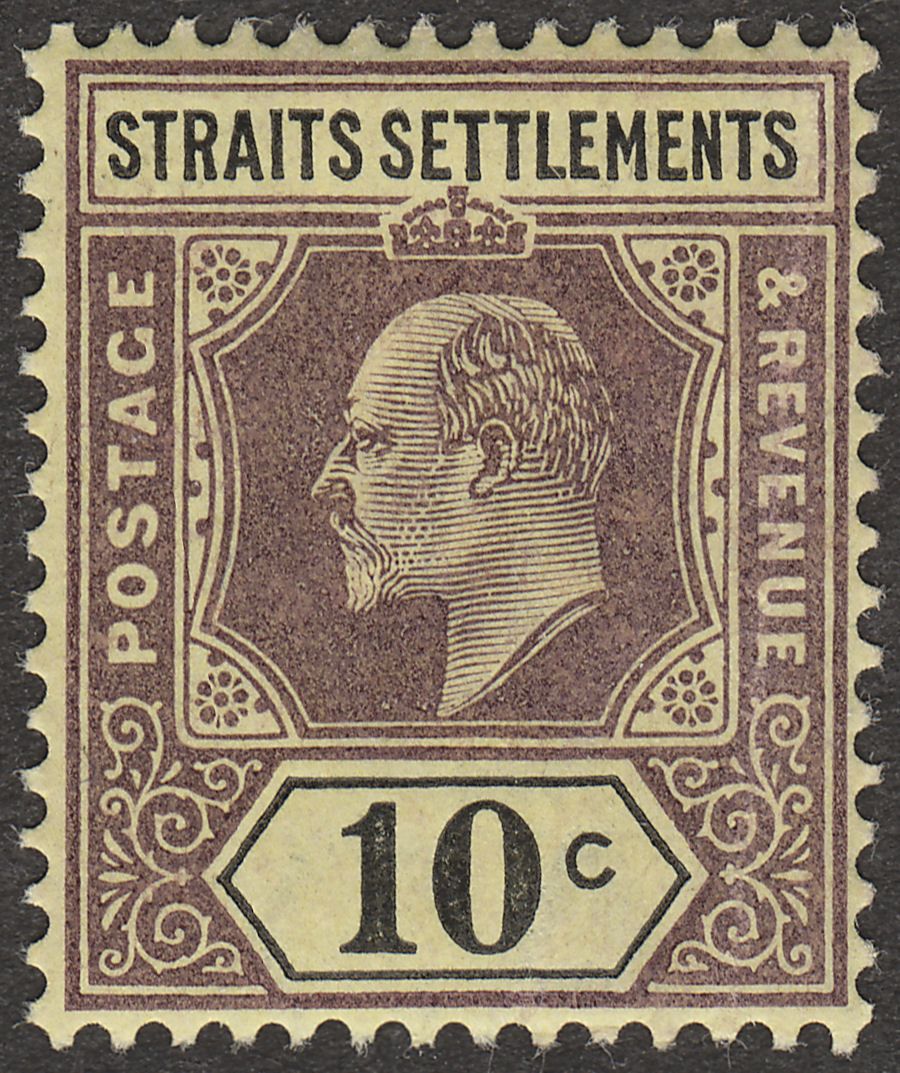 Malaya Straits Settlements 1902 KEVII 10c Purple and Black on Yellow Mint SG115