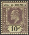 Click for more photos and details Malaya Straits Settlements 1902 KEVII 10c Purple and Black on Yellow Mint SG115