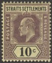 Malaya Straits Settlements 1902 KEVII 10c Purple and Black on Yellow Mint SG115