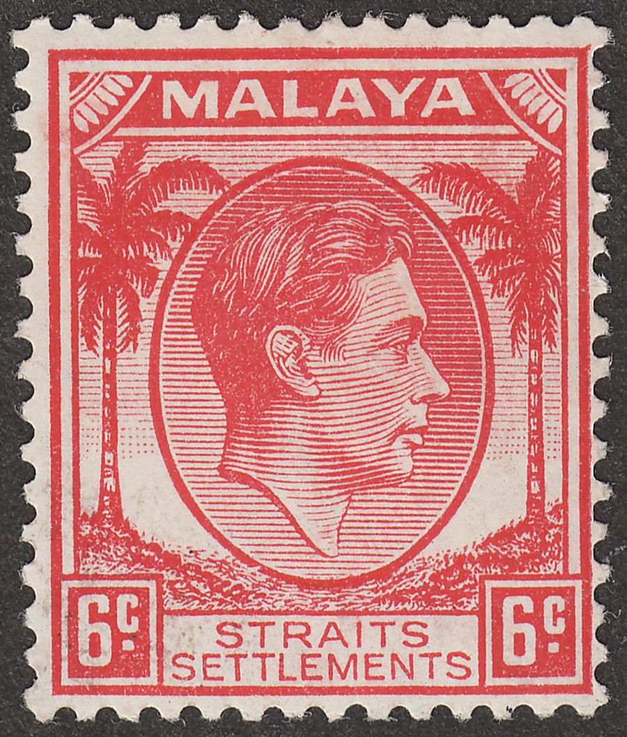 Malaya Straits Settlements 1938 KGVI 6c Scarlet-Rose Mint SG282