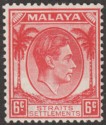 Malaya Straits Settlements 1938 KGVI 6c Scarlet-Rose Mint SG282