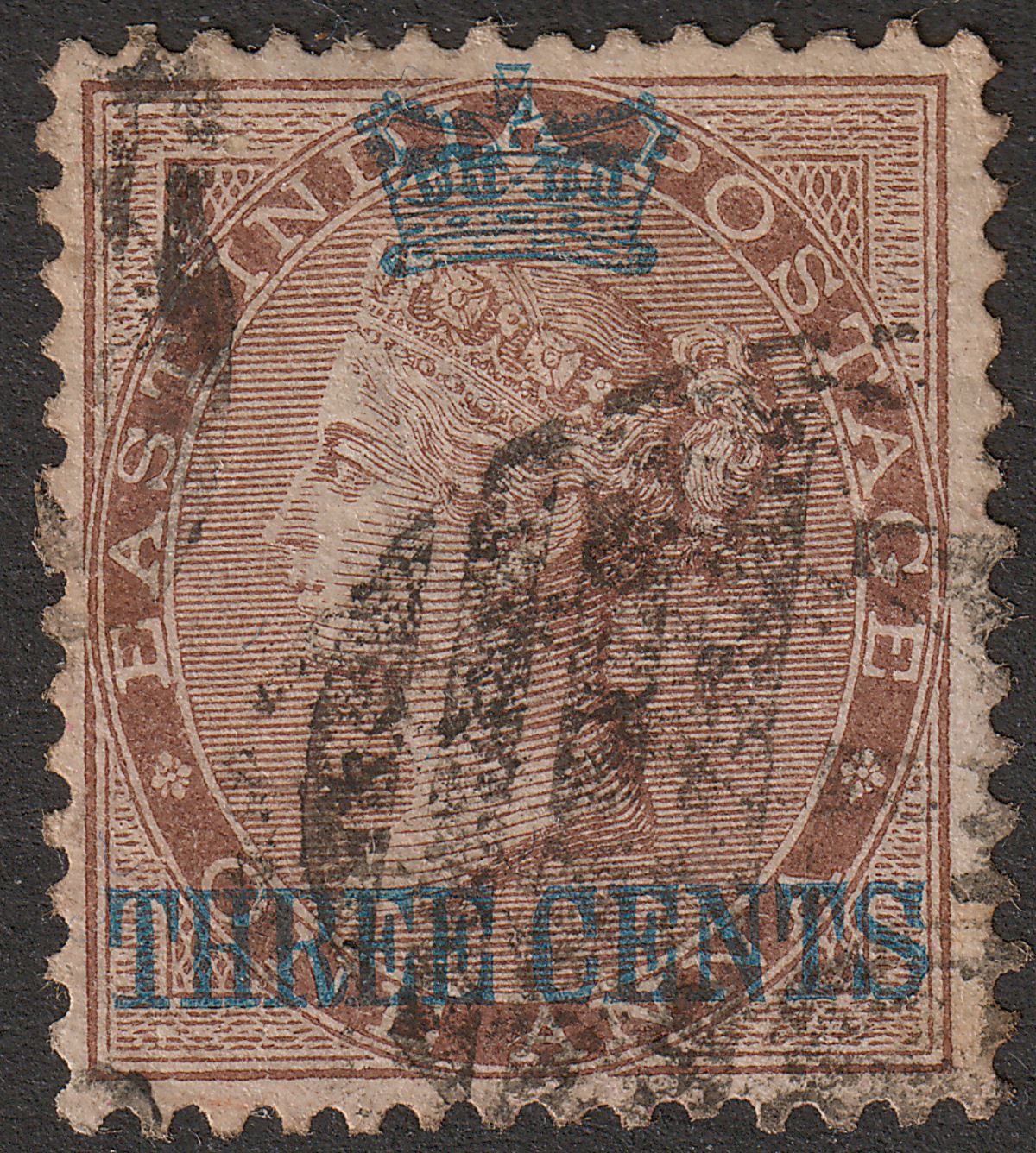 Malaya Straits Settlements 1867 QV Surch India 3c on 1a Brown Used SG3 cat £110