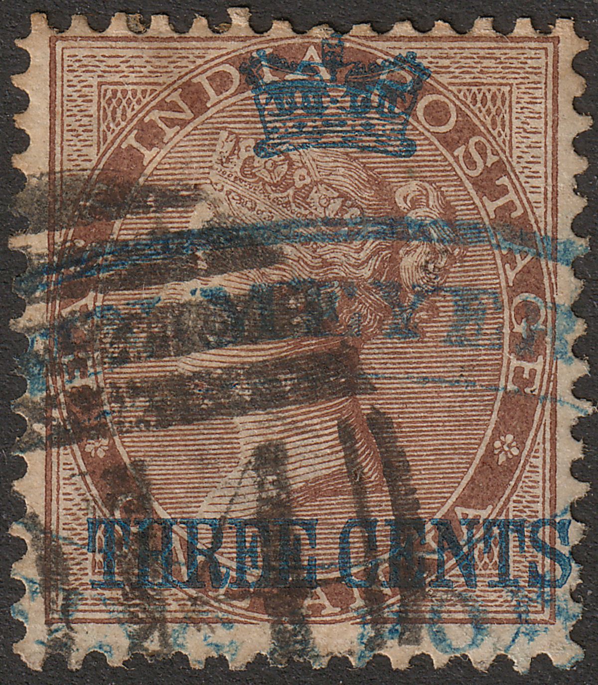Malaya Straits Settlements 1867 QV Surch India 3c on 1a Brown Used SG3 cat £110