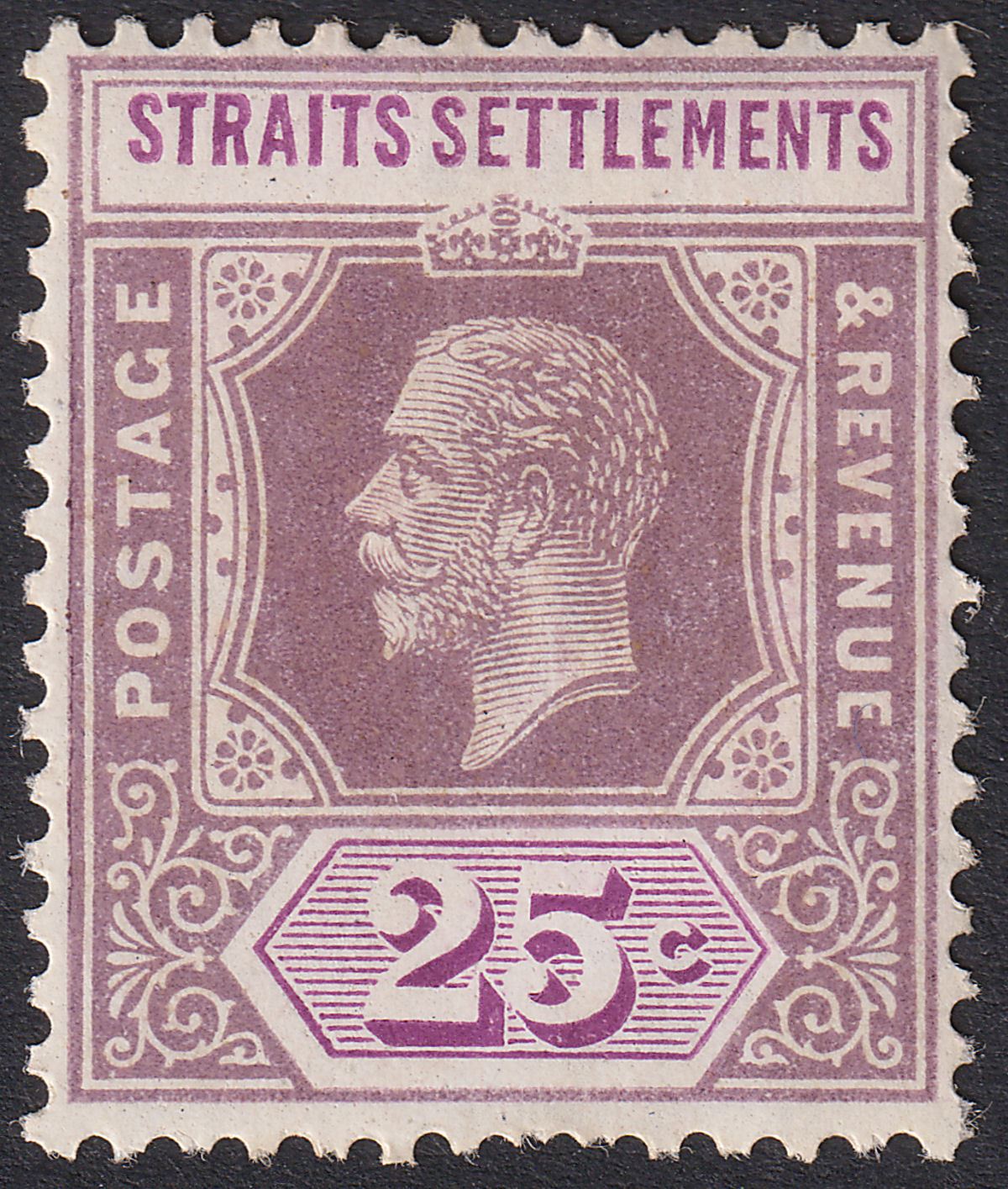 Malaya Straits Settlements 1914 KGV 25c Purple + Mauve wmk Inverted Mint SG205aw