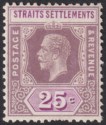 Click for more photos and details Malaya Straits Settlements 1914 KGV 25c Purple + Mauve wmk Inverted Mint SG205aw