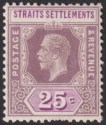 Malaya Straits Settlements 1914 KGV 25c Purple + Mauve wmk Inverted Mint SG205aw