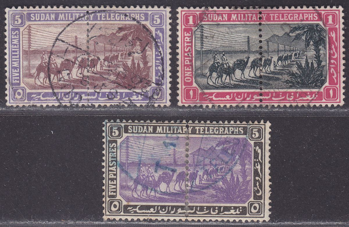 Sudan 1898 QV Military Telegraphs 5m, 1p, 5p Used