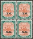 Click for more photos and details Sudan 1941 KGVI Camel Postman SG Opt 5p Ord Paper Block of 4 Mint SG O40a c £400