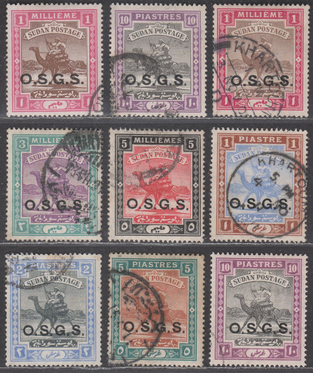 Sudan 1902-12 KEVII Official Camel Postman OSGS Overprint Selectn Used SG O3-O11