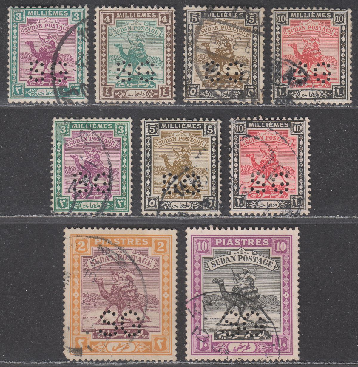 Sudan 1922-27 KGV Camel Postman Official SG Perfin Selection Used