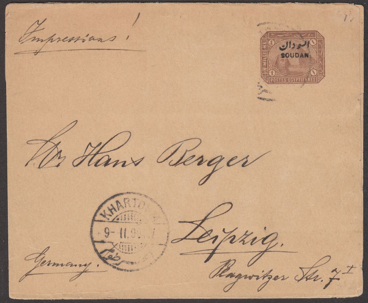 Sudan 1904 QV 1m Overprint Postal Stationery Wrapper Used to Leipzig, Germany