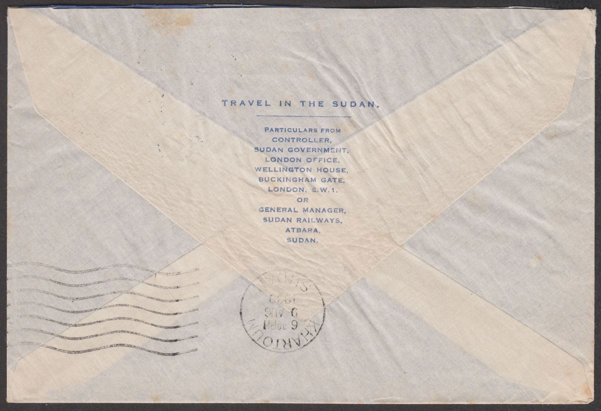 Sudan 1939 Camel Postman 5m Used on Sudan Railways Cover Port Sudan to Khartoum