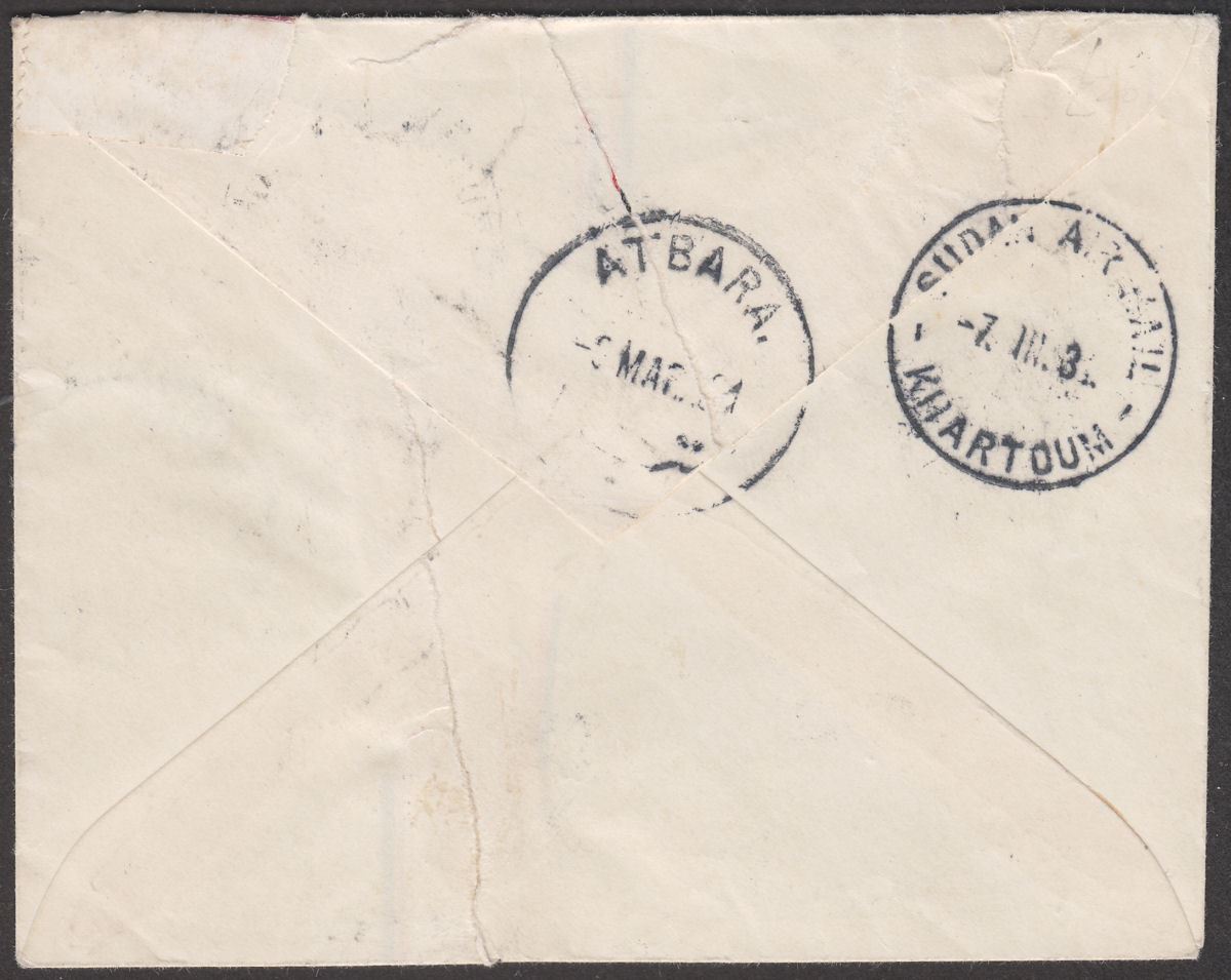 Sudan 1931 2p 15m 10m Used on First Flight Halfa to Mwanza Cover REPAIRED