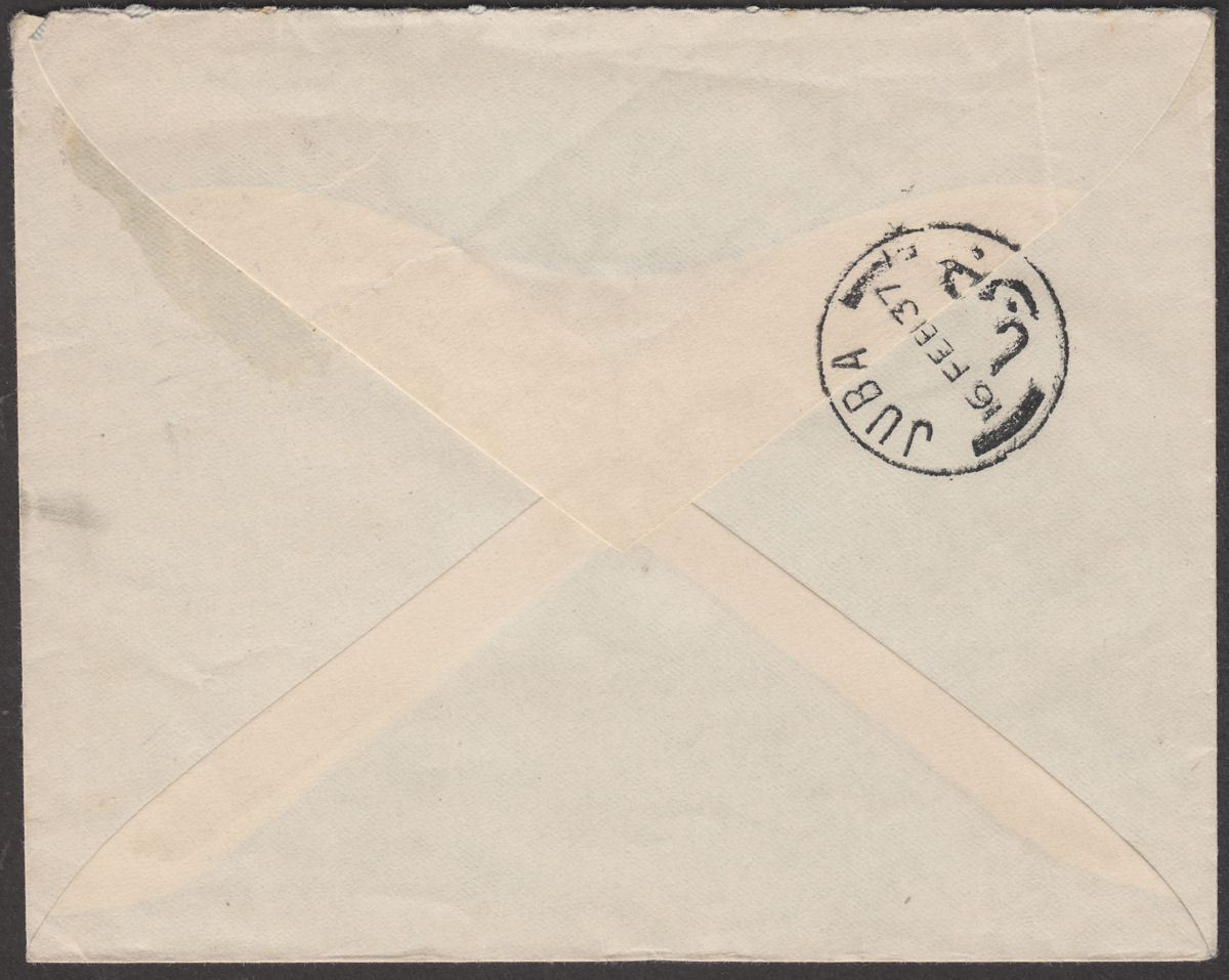 Sudan 1937 Air 2½p Used on Airmail Cover Wau to Croydon, UK