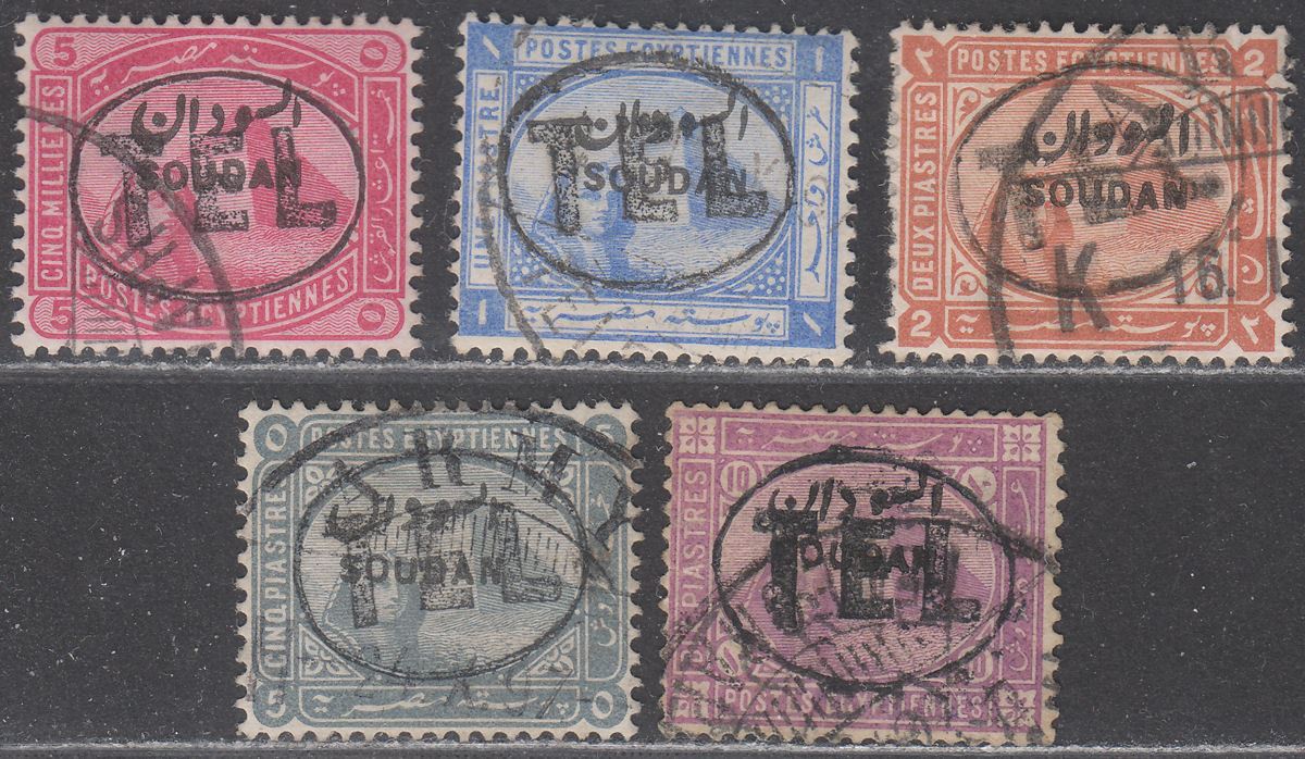 Sudan 1897 QV Military Telegraph TEL Overprint Selection Used SG T1-T5 cat £29