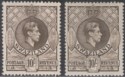 Click for more photos and details Swaziland 1938-43 KGVI 10sh Sepia p13½x13, p13½x14 Mint SG38-38a cat £90 bends