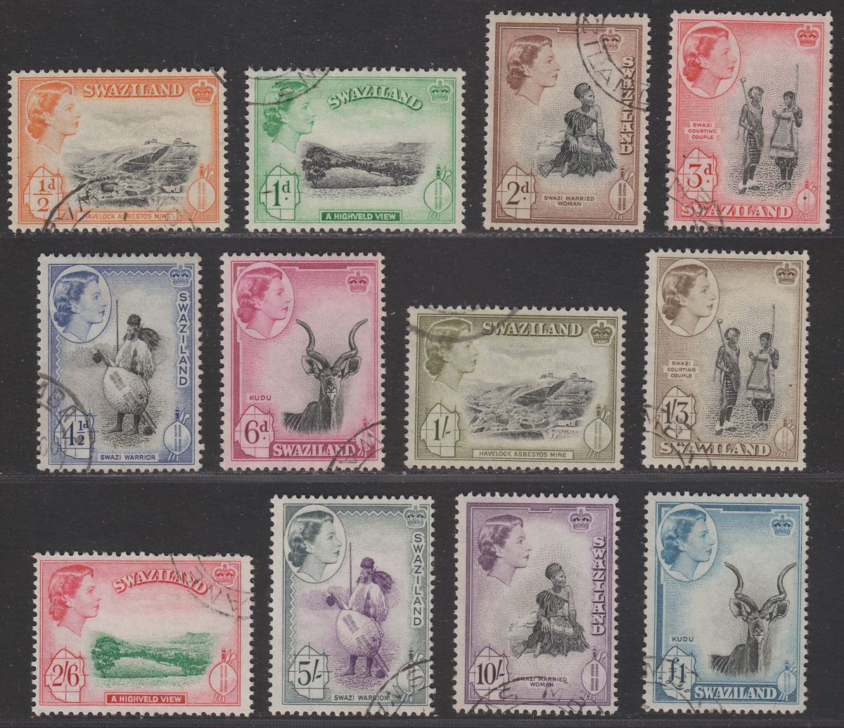 Swaziland 1956 Queen Elizabeth II Set Used SG53-64 cat £85