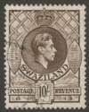 Click for more photos and details Swaziland 1938 KGVI 10sh Sepia perf 13½x13 Used SG38