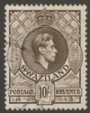 Swaziland 1938 KGVI 10sh Sepia perf 13½x13 Used SG38