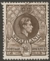 Click for more photos and details Swaziland 1938 KGVI 10sh Sepia perf 13½x13 Used SG38