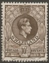 Click for more photos and details Swaziland 1938 KGVI 10sh Sepia perf 13½x13 Used SG38