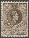 Swaziland 1938 KGVI 10sh Sepia perf 13½x13 Used SG38