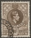 Swaziland 1943 KGVI 10sh Sepia perf 13½x14 Used SG38a